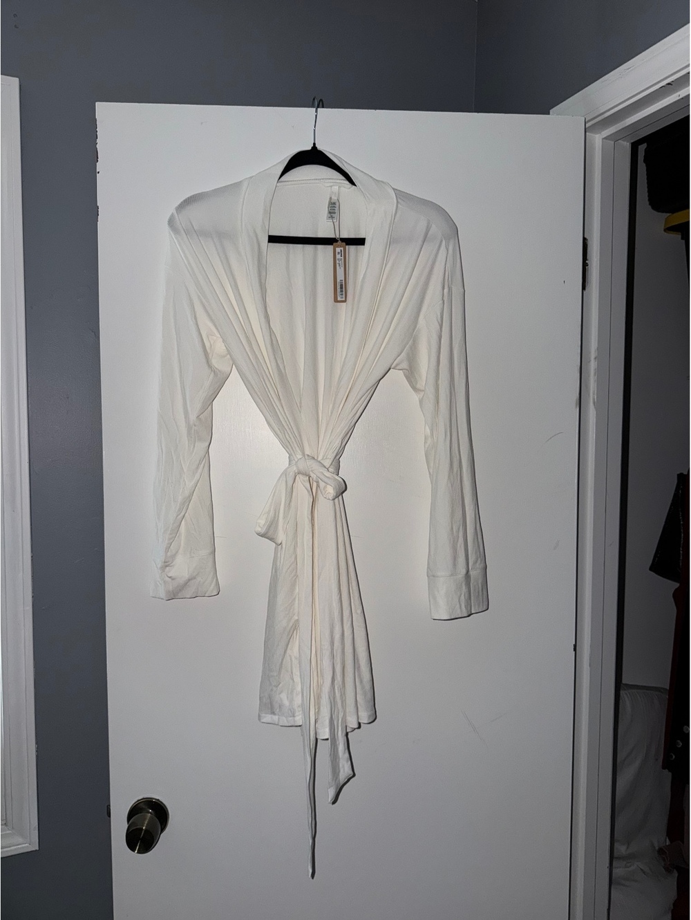 Skims Soft Lounge Rib Robe in White, Size XS